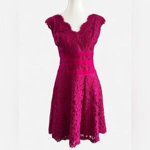 Tadashi Shoji Magenta Floral Lace Fit & Flare Dress Size 4